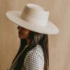 Palm Straw Boater Hat Wide-Brimmed Elegance for Weddings and Special Occasions