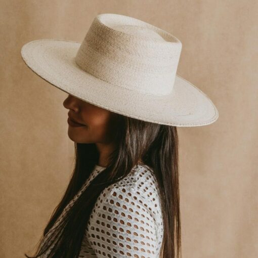 Palm Straw Boater Hat Wide-Brimmed Elegance for Weddings and Special Occasions