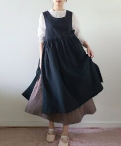 Vintage Japanese Apron 5-Color Kitchen Apron with Pockets for Plus Sizes