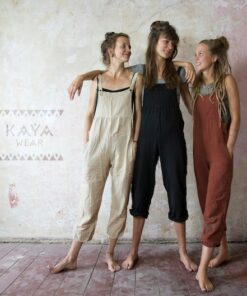 Bohemian Handmade Dungarees Jumpsuit A Symphony of Colors (Black, Rust, Red, Curry, Blue, Gray)