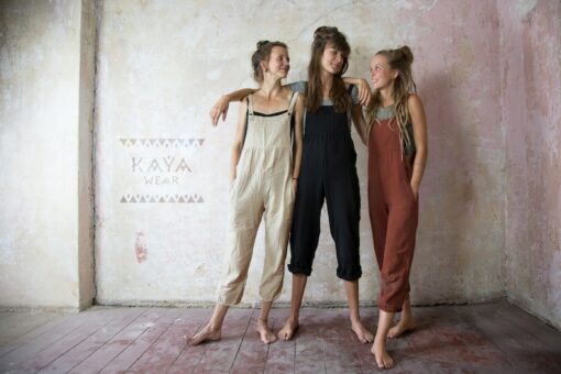 Bohemian Handmade Dungarees Jumpsuit A Symphony of Colors (Black, Rust, Red, Curry, Blue, Gray)
