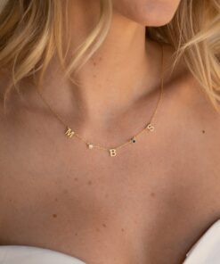 Personalized Gemstone Letter Necklace Birthstone Initial Jewelry for Her