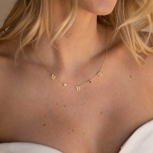 Personalized Gemstone Letter Necklace Birthstone Initial Jewelry for Her