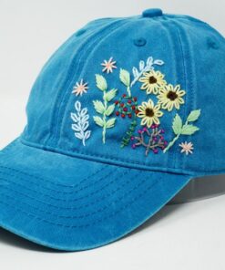 Embroidered Floral Baseball Cap Faded Blue Summer Style