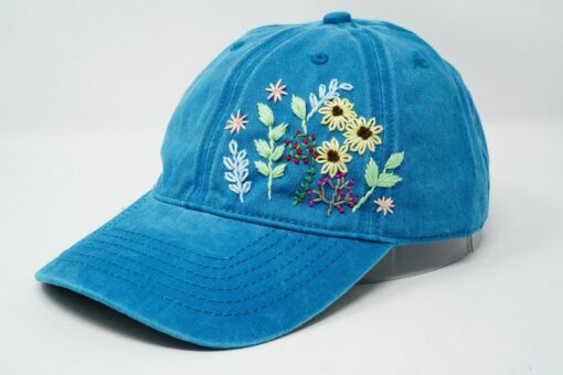 Embroidered Floral Baseball Cap Faded Blue Summer Style