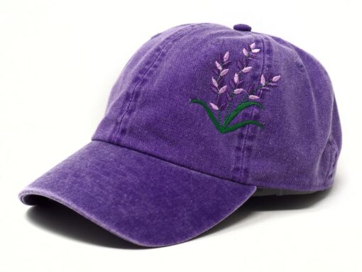 Embroidered Lavender Baseball Cap Purple Blue Floral Washed Cotton Summer Hat