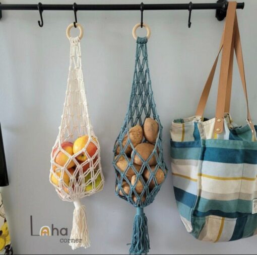 Macrame Hanging Fruit Basket Stylish and Practical Kitchen Storage for Fruits and Vegetables