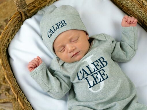 Welcome Home, Little Prince Monogrammed Footie for Newborn Photos and Baby Showers