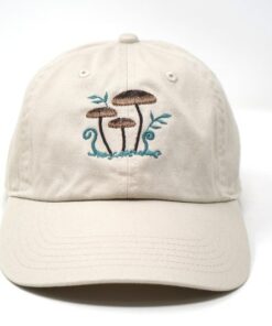 Embroidered Mushroom Family Baseball Cap Washed Cotton, Curved Brim, Summer Hat