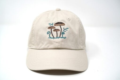 Embroidered Mushroom Family Baseball Cap Washed Cotton, Curved Brim, Summer Hat