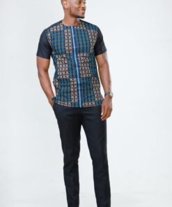 Black Kente Men's African Print Cotton Easy-Wear Ankara Shirt by Zedi Embrace Cultural Elegance
