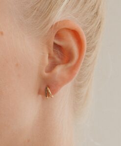Onyx Huggie Earrings Minimalist Double Hoop Earrings with Black Diamond Gemstones - A Perfect Gift for Her (ER119)