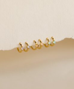 Birthstone Huggies Minimalist Gold Hoops with Custom Birthstone, Perfect Gift for Mom (ER094)