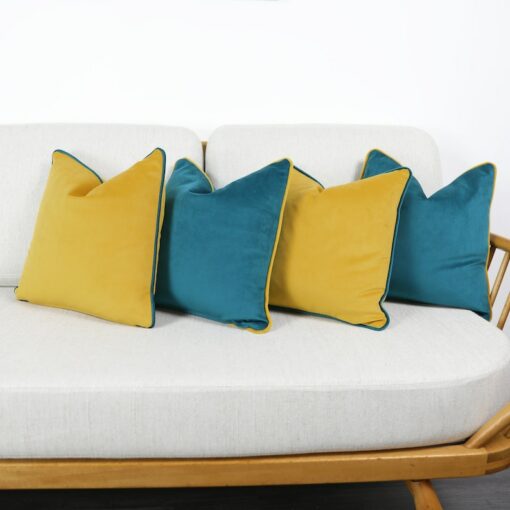 Luxurious Velvet Scatter Cushion Covers Mustard Yellow with Contrasting Piping