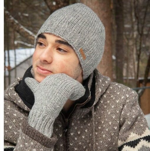 100% Lambswool Hand-Knitted Fleece-Lined Fair Isle Winter Bobble Beanie for Men and Women by Alma Knitwear