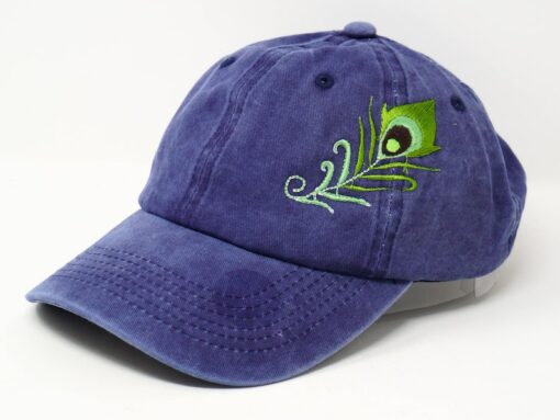 Embroidered Peacock Tail Feather Baseball Cap 100% Cotton Gray Sun Hat
