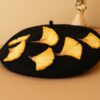 Autumn's Embrace Handcrafted Felted Beret with Fallen Ginkgo Leaves