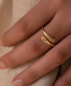 Personalized Engraved Open Style Rounded Edge Wrap Name Ring for Stacking by Caitlyn Minimalist