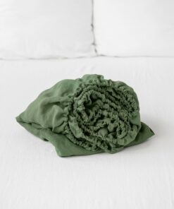 Luxurious Stonewashed Linen Fitted Sheet in Forest Green Indulge in Tranquil Slumber
