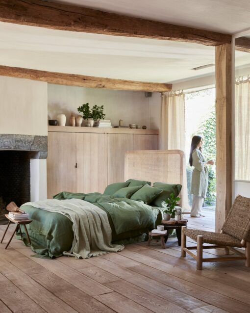 Luxurious Forest Green Linen Bedding Set King/Queen Duvet Cover with Two Pillowcases