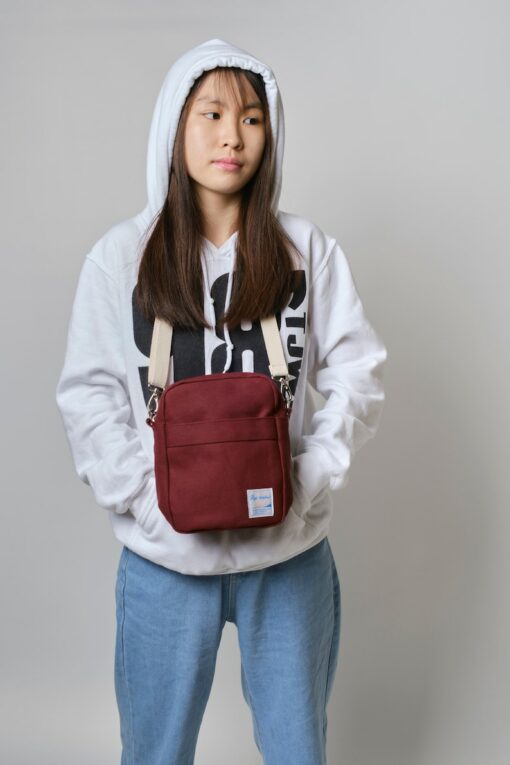 Koala 208 Rose Red Mini Canvas Crossbody Travel Bag for Unisex