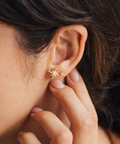 Starburst Stud Earrings Minimalist Opal Statement Jewelry for Her (ER269)