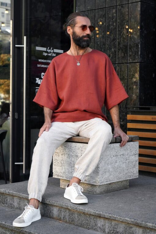 Terracotta Linen Oversized T-Shirt The Epitome of Comfort and Style