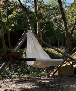 Sturdy 8oz Cotton Canvas Bushcraft Tripod Chair Multipurpose Ground Cloth, Hammock Chair, and Wood Carrier