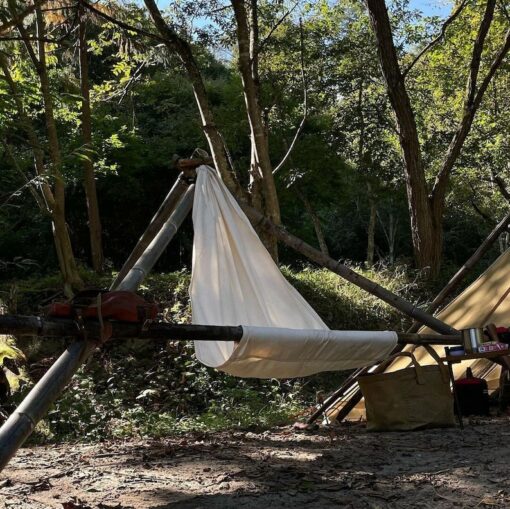 Sturdy 8oz Cotton Canvas Bushcraft Tripod Chair Multipurpose Ground Cloth, Hammock Chair, and Wood Carrier