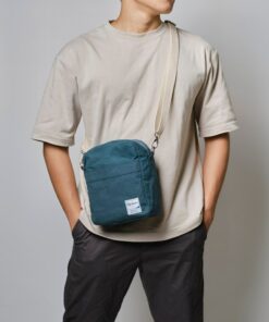 Koala 208 Teal Lightweight Waxed Canvas Crossbody Bag for Men, Perfect Personalized Gift