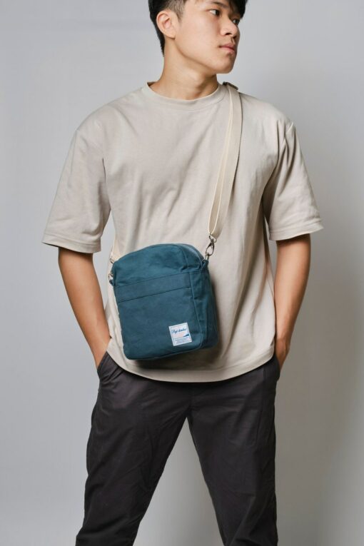 Koala 208 Teal Lightweight Waxed Canvas Crossbody Bag for Men, Perfect Personalized Gift