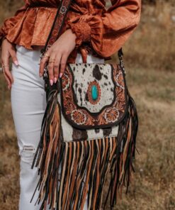 Jessie Jane Fringe Haute Southern Hyde by Beth Marie Tooled Cowhide Purse in Turquoise A Statement of Western Chic