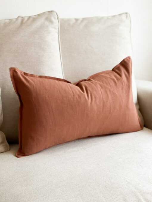 Layla Terracotta Linen Cushion with Duck Feather Inner Rustic Charm for Your Country Abode