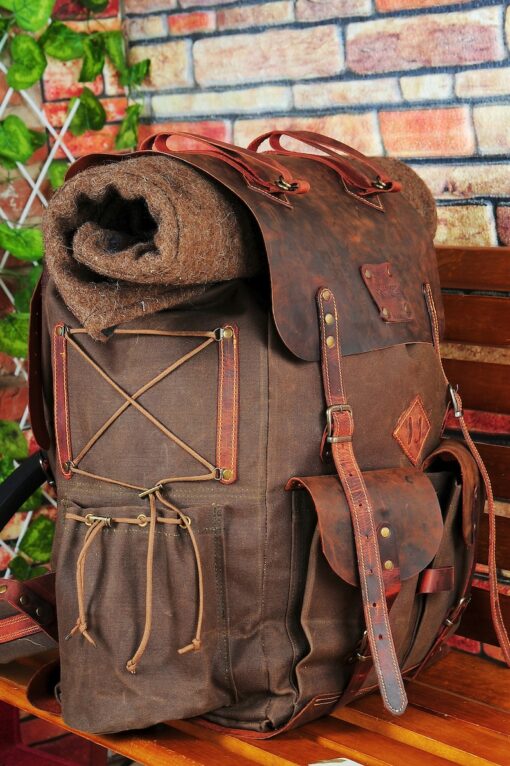 Bushcraft Backpack Canvas-Leather Adventure Companion for Hikers and Campers