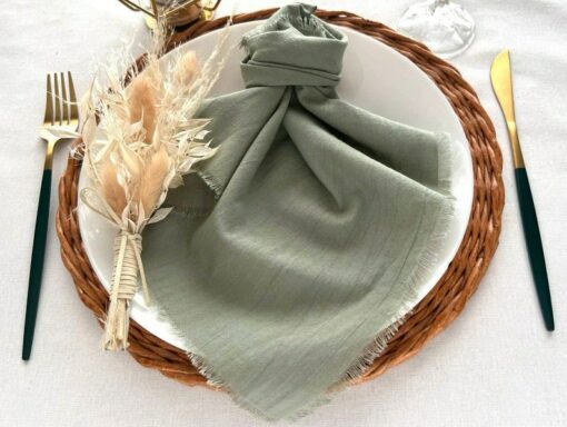Sage Green Boho Napkins Elevate Your Rustic Wedding Decor with Cheesecloth Elegance