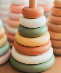 Khaki Ring Stacker Wooden Montessori Toy for Rainbow Nursery Decor