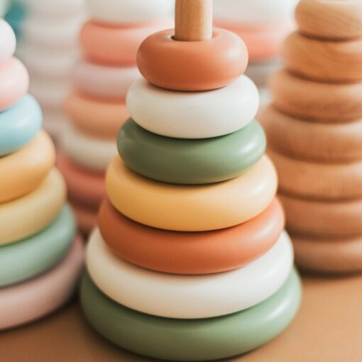 Khaki Ring Stacker Wooden Montessori Toy for Rainbow Nursery Decor