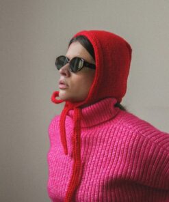 Hand-Knitted Crimson Bow Tie Bonnet A Timeless Accessory for the Discerning Gentleman