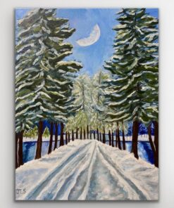 Hand-Painted Winter Wonderland Snowy Acrylic Masterpiece on Canvas, Adorn Your Abode with Enchanting Winter Scenery
