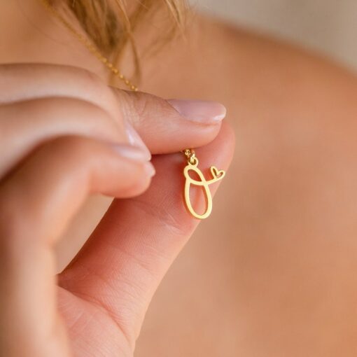 Caitlyn Minimalist Initial Heart Necklace Personalized Letter Jewelry in Gold, Silver, Rose for Her (NM13)