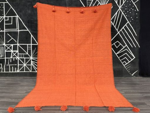 Cozy Haven Handmade Orange King Bedspread, Moroccan Cotton Throw Blanket for Queen Size Beds, Plaid Striped Large Throw, Farmhouse Decor