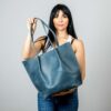 Spacious Blue Leather Tote The Perfect Companion for Everyday Essentials