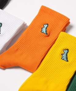 Embroidered Dino Socks Unisex Cotton Crew Socks UK - Delightful, Embroidered Dinosaur Socks - Perfect Gift for Friends and Family