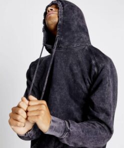 Vintage Cloud Black Raglan Hooded Sweatshirt Mineral Wash, Acid Wash, Distressed, College Style, Casual Wear