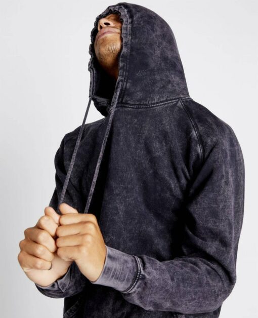 Vintage Cloud Black Raglan Hooded Sweatshirt Mineral Wash, Acid Wash, Distressed, College Style, Casual Wear