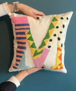 Personalized Initial Pillow Embroidered Punch Needle Letter Pillowcase for Baby Room Decor, Newborn Gift, and Baby Shower