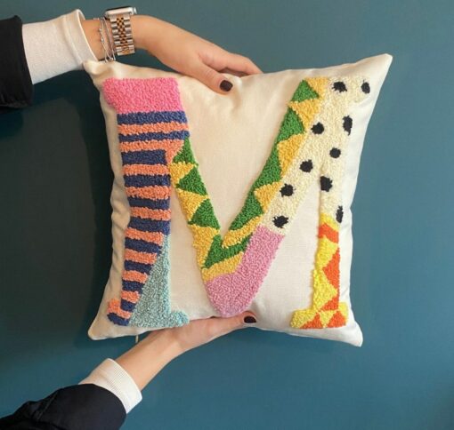 Personalized Initial Pillow Embroidered Punch Needle Letter Pillowcase for Baby Room Decor, Newborn Gift, and Baby Shower