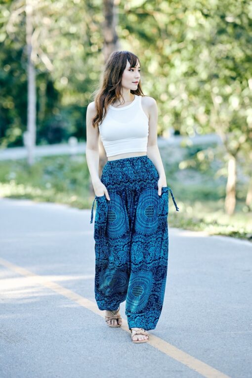 Flowy Teal Harem Yoga Pants Bohemian Loungewear for Summer and Festivals