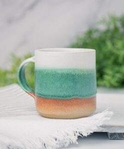 Artisan-Crafted Stoneware Mug An Enchanting Tapestry of White and Green