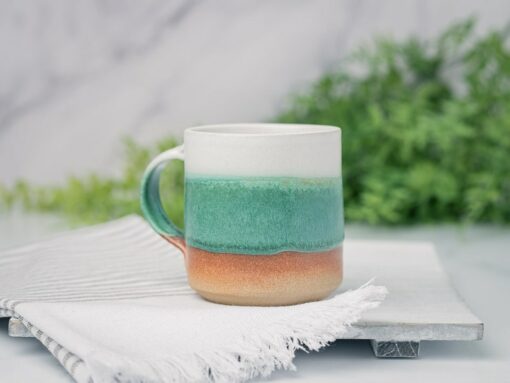 Artisan-Crafted Stoneware Mug An Enchanting Tapestry of White and Green